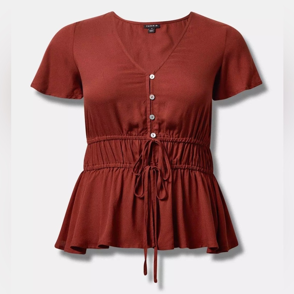 Torrid Cinched Waist Detail Flutter Sleeve Top